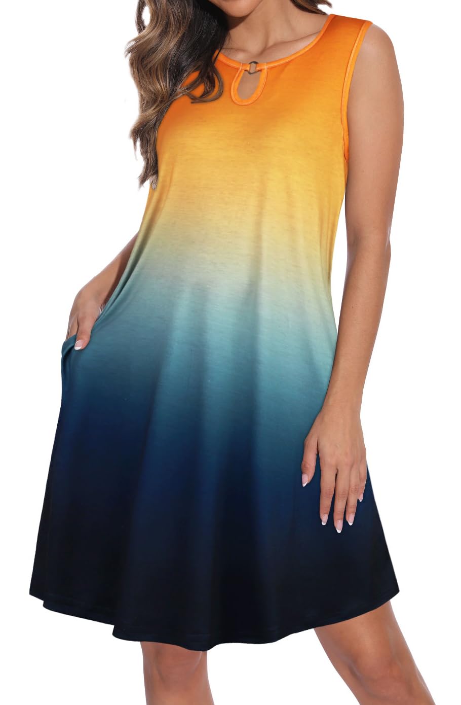 Summer Dresses for Women Casual Sleeveless Sundress Floral Loose Fit Beach Cover Up with Pocket