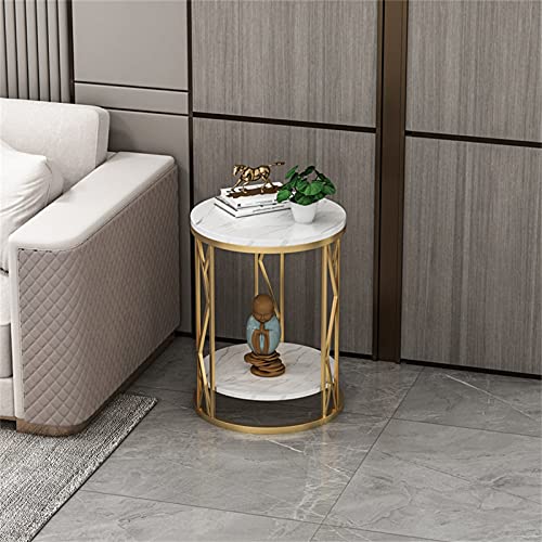 Table de chevet ronde en marbre et structure dorée light luxury
