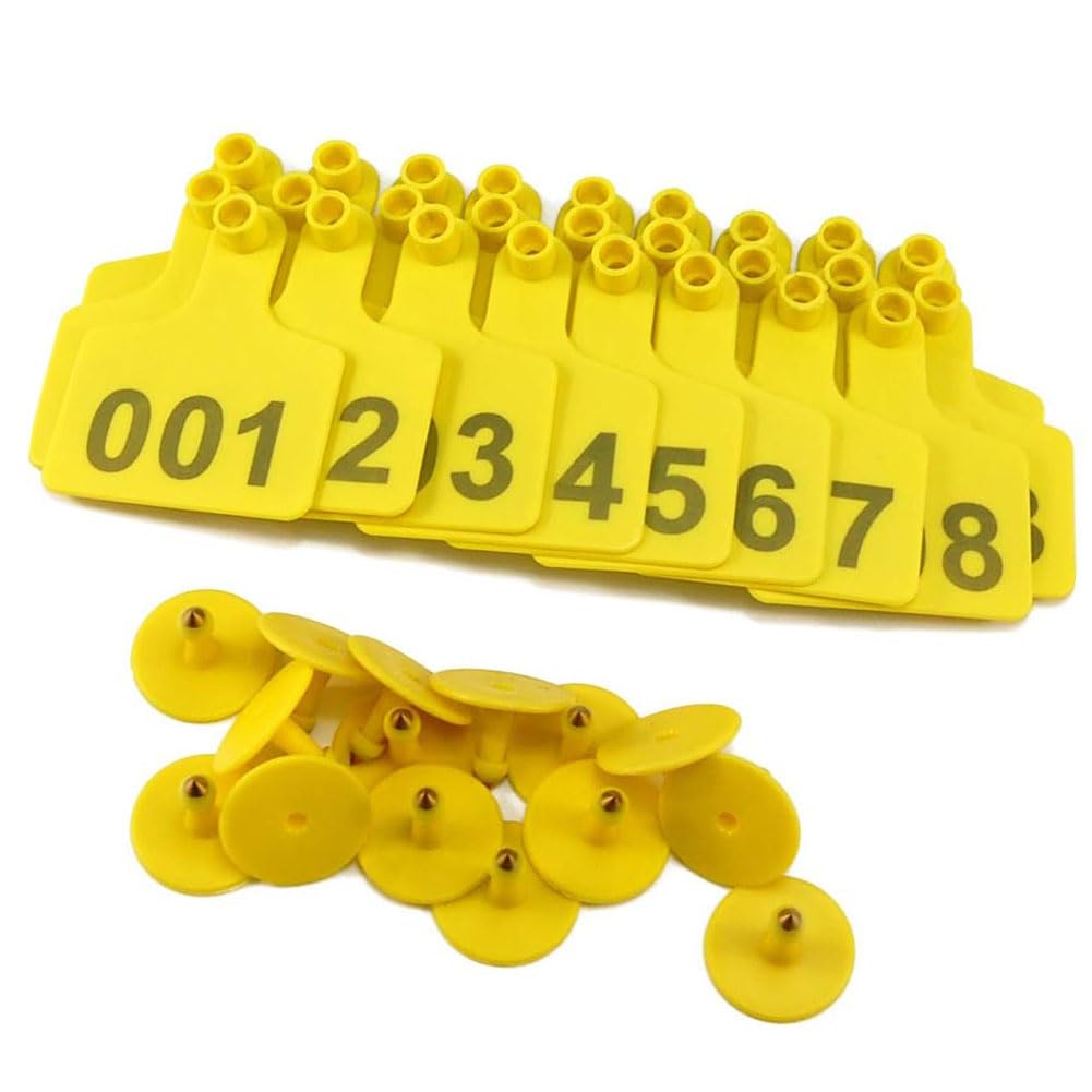 Plastikowe nauszniki dla bydła, etykiety PE dla zwierząt gospodarskich, wielokolorowe, wiele rozmiarów, opakowanie 100 (żółty, 6 x 7,5 cm (2,36 x 2,95 cala) 301-400)