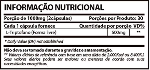 L-Triptofano Aminoácido de Forma Livre 500 mg Sunfood 60 Cápsulas