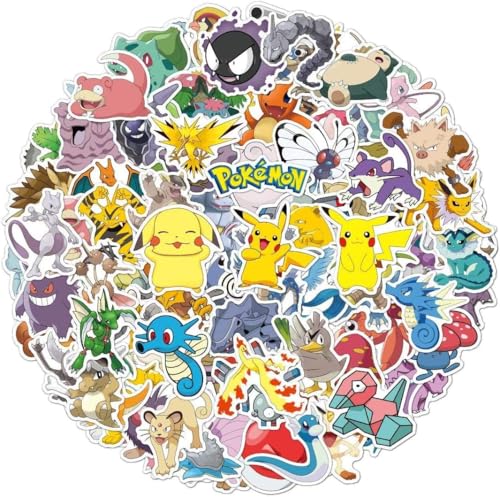 100 Cartoon Pokémon Stickers Waterproof & Durable Cute Decals for Perfect for Laptops, Phones,...