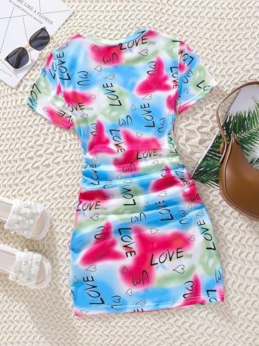 Floerns Girl's Heart Love Print Short Sleeve Ruched Side Bodycon Mini Dress2
