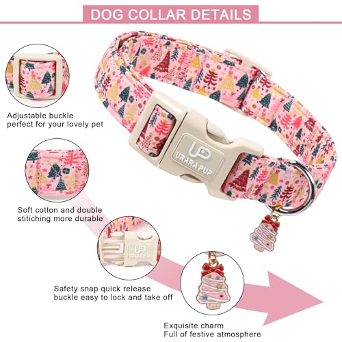 Image of Christmas Dog Collar, Pink Christmas Tree for Dogs, Adjustable Pet Collar with Cute Xmas Tree Pendant, Festive Winter Dog Accessories for Small Medium Large Dogs XS