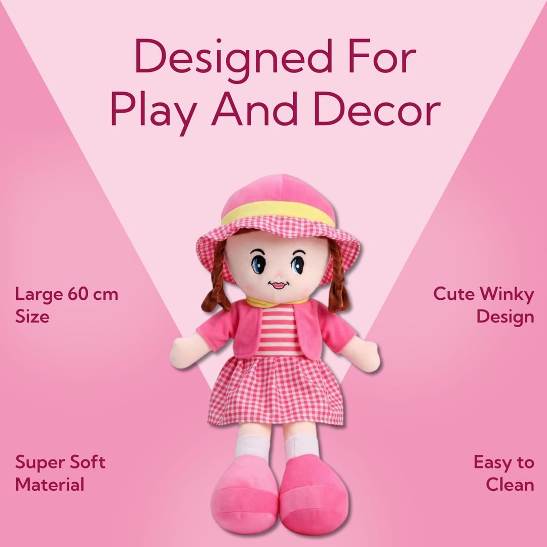 Fun4you Soft Toy Gift for Girls | Winky Plush Doll | Big Size Stuffed Toys for Kids & Toddlers | Cute Cuddly Companion for Play, Nursery & Decor | Gifts for Him & Her | Birthday Present | Pink 60CM 1