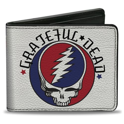Buckle-Down Men's Grateful Dead Wallet, Bifold, Steal Your Face Logo Centered and Stacked, Vegan Leather, 4.0
