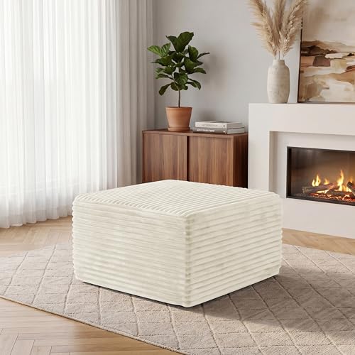Image of 28 inch Boneless Couch Ottoman Modular Sectional Corduroy Cloud Sofa Foot Rest Ottoman for Living Room,Beige
