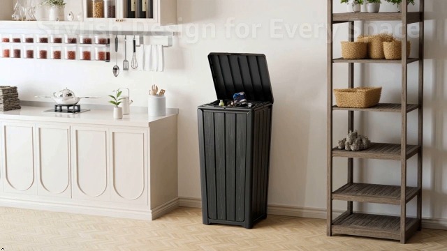Image of 23 Gallon Outdoor Trash Can Waterproof Resin Garbage Can with Lid Outside Trash Bin for Porch Backyard, Deck, Patio, Kitchen Trash Can