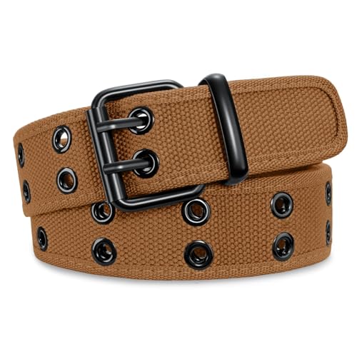 Image of WHIPPY Canvas Double Grommet Belt Unisex Casual Double Prong Belt for Men Women for Jeans Pants