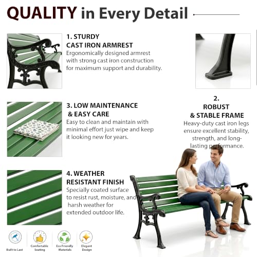Image of BRISHI 3 Seater Cast Iron Garden Bench for Indoor & Outdoor Park /Patio /Living Room /Terrace /Balcony (Green).