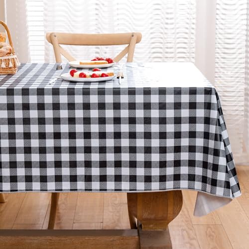 Image of Heavy Duty Vinyl Tablecloth with Flannel Backing Waterproof Oil-Proof Plastic Table Cloth Stain-Resistant Wipeable Rectangle or Square Table Cover for Indoor and Outdoor (Black Checkered, 54x54 Inch)