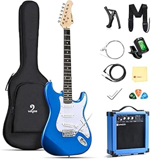 Electric Guitar Beginner Kit, 39 Inch Full Size Electric Guitar with 10W Amp for Beginners Adults Teens, Metallic Blue, by Vangoa