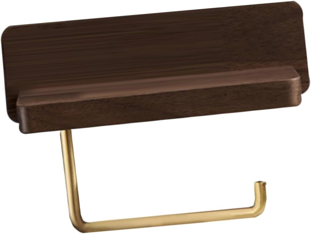 Lurrose Premium Solid Wood Toilet Tissue Holder Mounted Bathroom Paper Holder with Dual Installation Small Multipurpose Design for Phone and Wax Finish