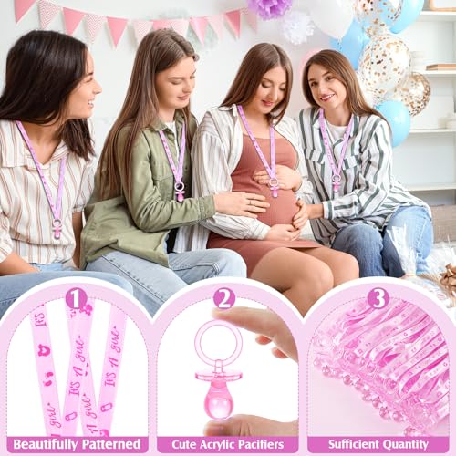 Image of 100 Pieces Baby Shower Pacifiers Necklace, Cute Acrylic Pacifier Necklaces for Chupones para Baby Shower Games Charm, Party Favors, Decorations DIY, Gender Reveal Table Scatter(Pink)