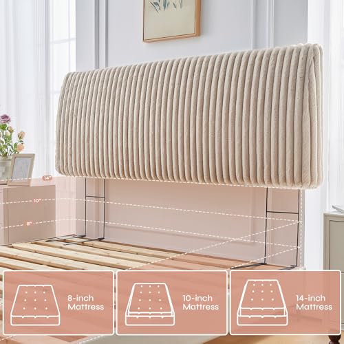 Image of Pinmoco 4.7 inch Upholstered Modern Headboard for Full Size Bed, Height Adjustable and Ergonomic Headboard, Easy Assemble, Sturdy and Durable, Faux Rabbit Fur, Light Camel