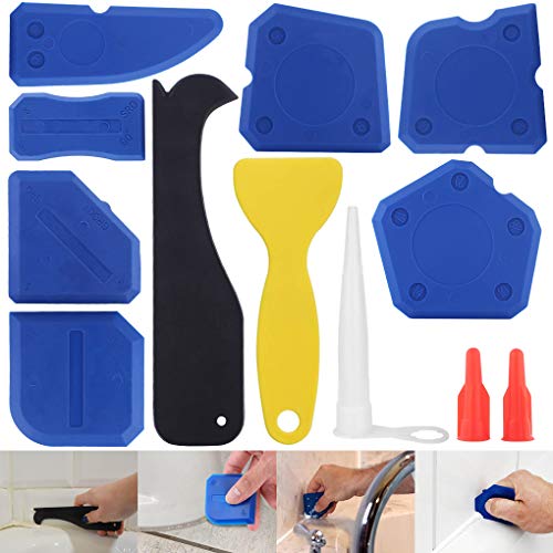 Caulking Tool, 12 Pieces Silicone Sealant Finishing Grout Tools Kit, Caulk Skirting Boards & Base Boards Replaceable Pads, For Bathroom Kitchen Sealing Hand Caulk Removal Tool (Blue) #TOP6
