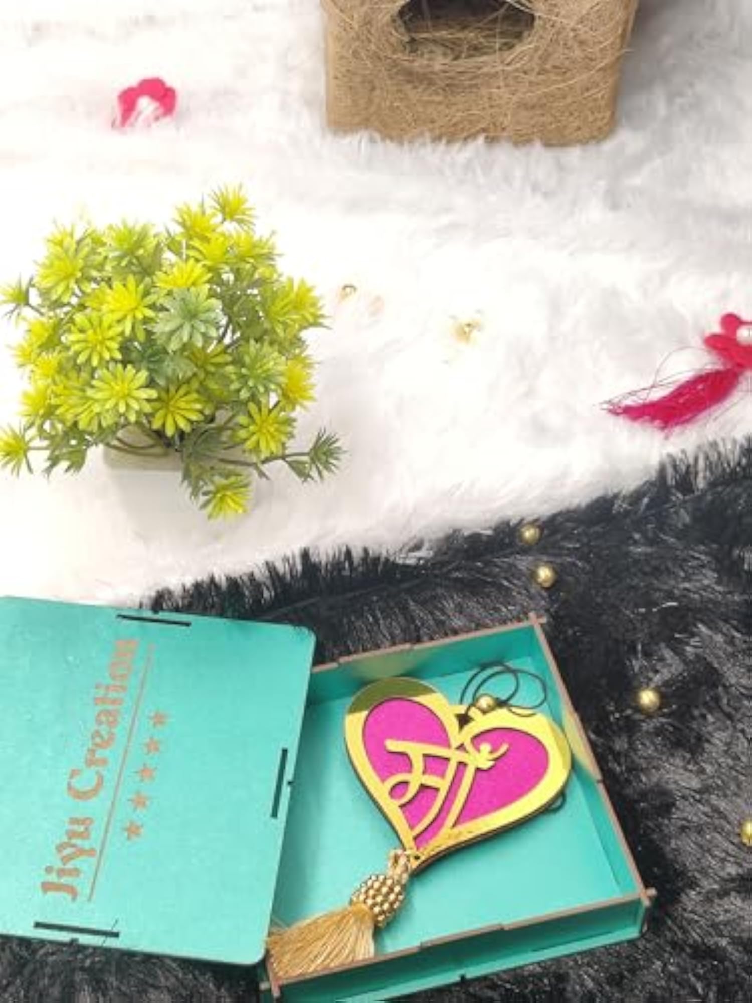 Heart-Shaped Maa Car Hanging Ornament with Golden Finish
