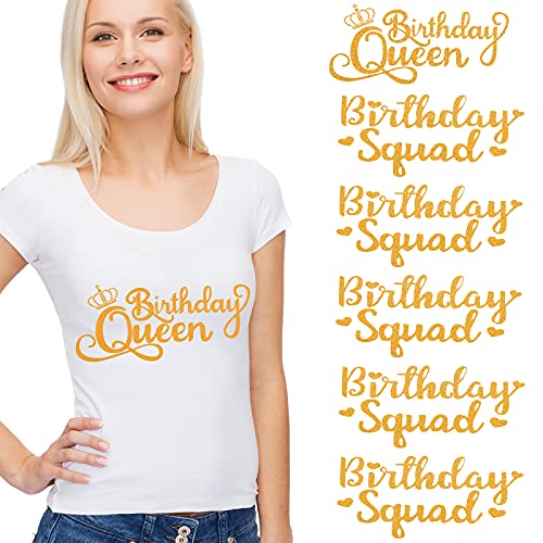Waydress 15 Pcs Golden Birthday Queen Squad Iron on Transfer Decal Heat Vinyl Shirts Decal Birthday Team Group for T Shirts for Women