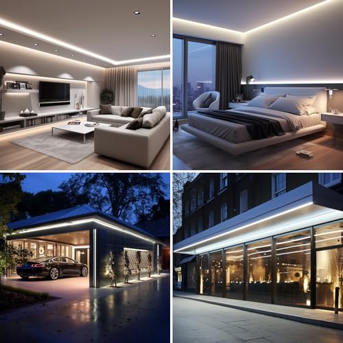 Image of BENLUN 48V Outdoor LED Strip Lights Waterproof, 65.6ft 150W 4000K Natural White Dimmable LED Tape Light Cuttable with Power Supply for Bedroom Ceiling Garden Living Room Commercial House