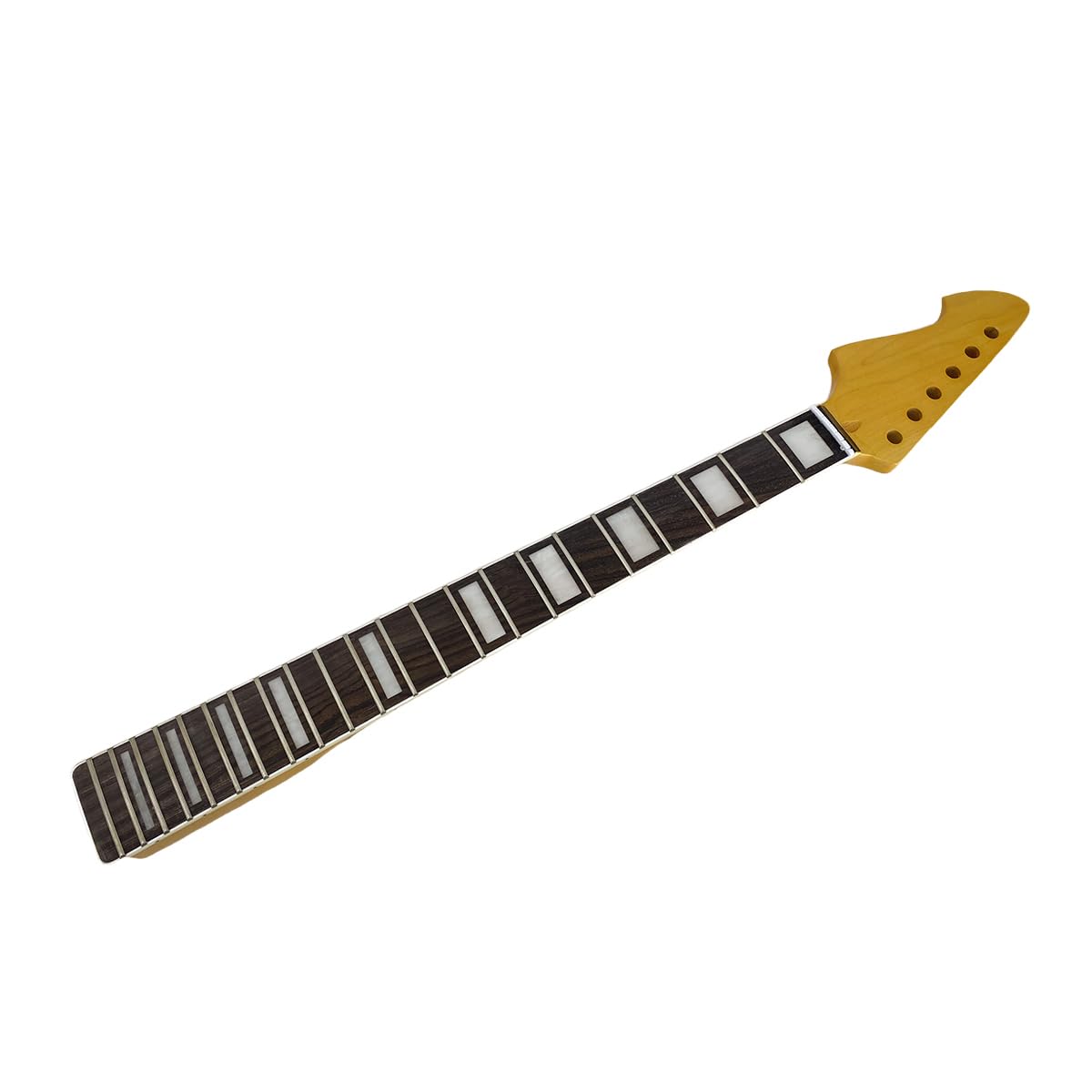 Manico di ricambio per chitarra elettrica in acero per mancini, con vernice gialla lucida, 22 tasti, scala 64,8 cm, tastiera in palissandro con inserto bianco, forma a C, dado normale sul
