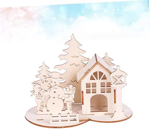 Miniatura 8 de Totority 4 piezas de madera para manualidades, casa de Navidad, rompecabezas de madera para mesa de Navidad, rompecabezas de Navidad para niños