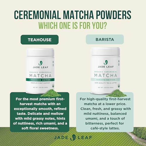 Image of Jade Leaf Matcha Organic Ceremonial Grade Matcha Green Tea Powder - 100% Pure Japanese First Harvest Green Tea for Ceremonies, Usucha, Lattes 30g / 1.06 Ounce Tin (Pack of 1)