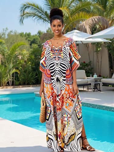 Image of Kaftan Dresses for Women Plus Size Bathing Suit Cover up Caftan Maxi Beach Dresses