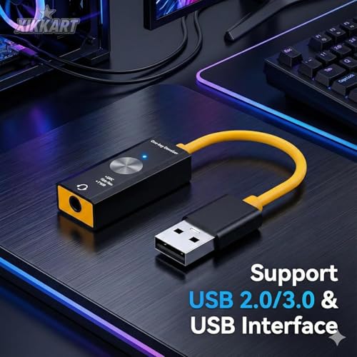 Image of Sound Card for Laptop PC I External Stearo USB to 3.5mm Jack Audio Adapter I One Click Noise Cancelling Audio Card Splitter Converter for Windows and Mac, Linux, (USB Sound Card)