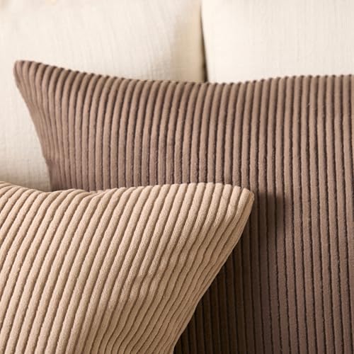 Image of Encasa XO Corduroy Cushion Covers, No Inserts, Set of 2, Coffee