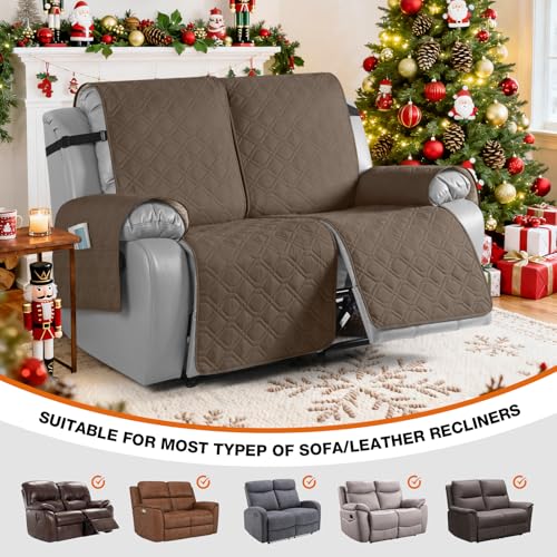 Image of VANSOFY Waterproof Recliner Loveseat Covers Washable, Brown,2 Seater | 1-Piece, Non-Slip with Elastic Straps, Sofa Cover with Pocket for Dogs, Pets