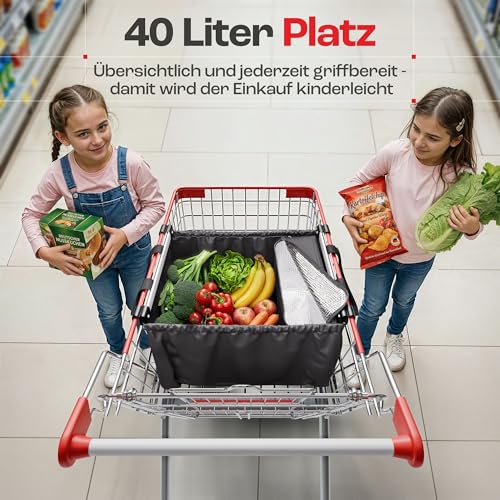 achilles Easy-Cooler Alu, Faltbare Einkaufswagentasche mit Kühlfach, Einkaufstasche passend für alle gängigen Einkaufswagen, 33x50x38cm