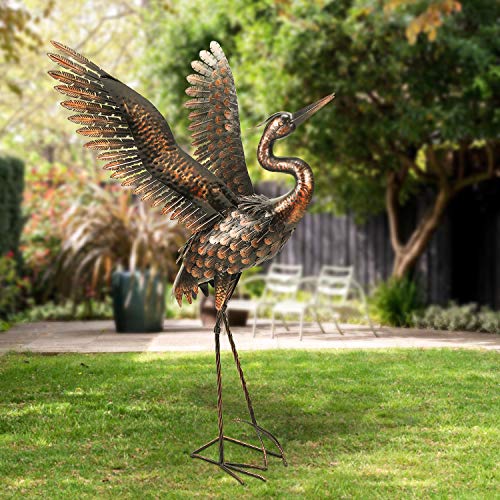 chisheen Garden Crane Statues for Outdoor Metal Yard Art Heron Statues Sculptures (Curved Neck)