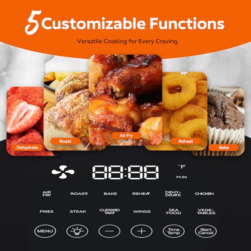 Image of Fullwill 6QT Air Fryer with Visible Window,Nonstick and Dishwasher-Safe Basket,12-in-1 Multi-Function Air Fry,Roast,Bake, Dehydrate, Fries,for Family Party,1700W,Black