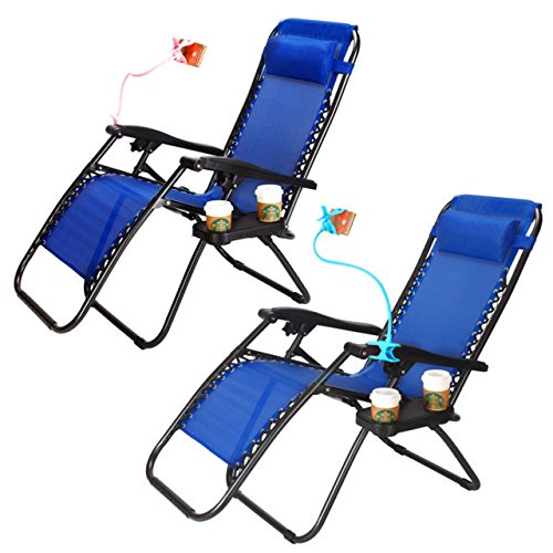 New MTN-G Navy 2 Zero Gravity Lounge Beach Chair+Utility Tray Folding Outdoor Recliner