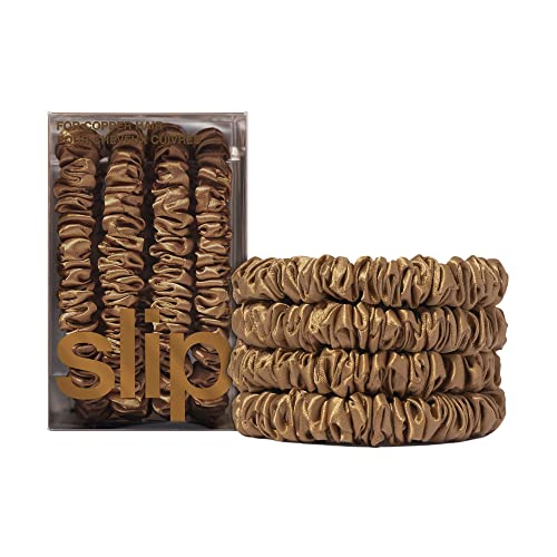 Image of Slip Silk Hair Ties - Skinny Silk Copper Scrunchies, No Damage, No Crease, Anti-Breakage |100% Mulberry Silk | All Hair Types | Made with Proprietary Slipsilk | Set of 4