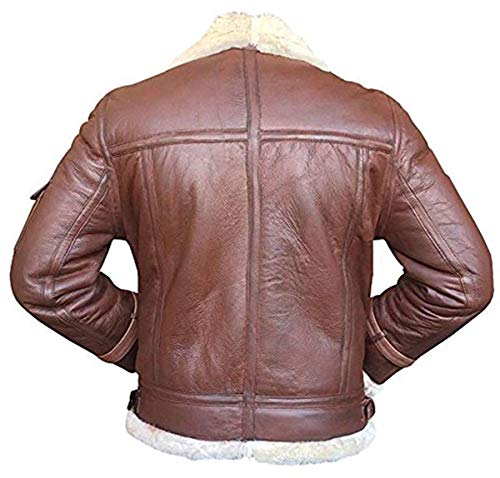 LP-FACON Mannen RAF B3 Gember Aviator Pilot Schapenvacht Bont Shearling Bomber Bruin Lederen Jas - Image 4