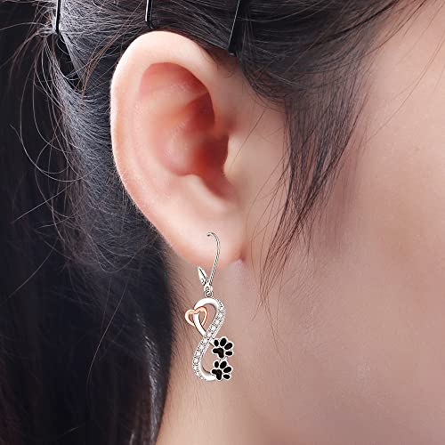Paw Print Earrings for Women Sterling Silver Infinity Cute Animal Pawprint Dangle Drop Hypoallergenic Cat Dog Paw Earrings Jewelry Gifts2