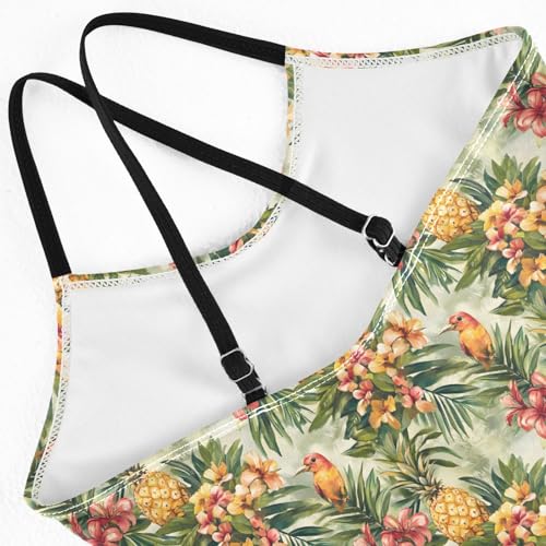 senya Girls Swimsuits One-Piece Swimwear Tie Bathing Suit Beach Summer Round Neck 7-8T Pineapple Bird Pattern4