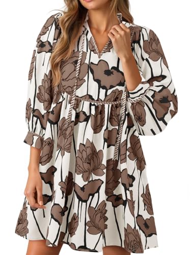 Image of Cicy Bell Womens Floral Mini Dresses 3 /4 Balloon Sleeve V Neck Flowy Babydoll Dress Summer Beach Vacation Boho Outfits