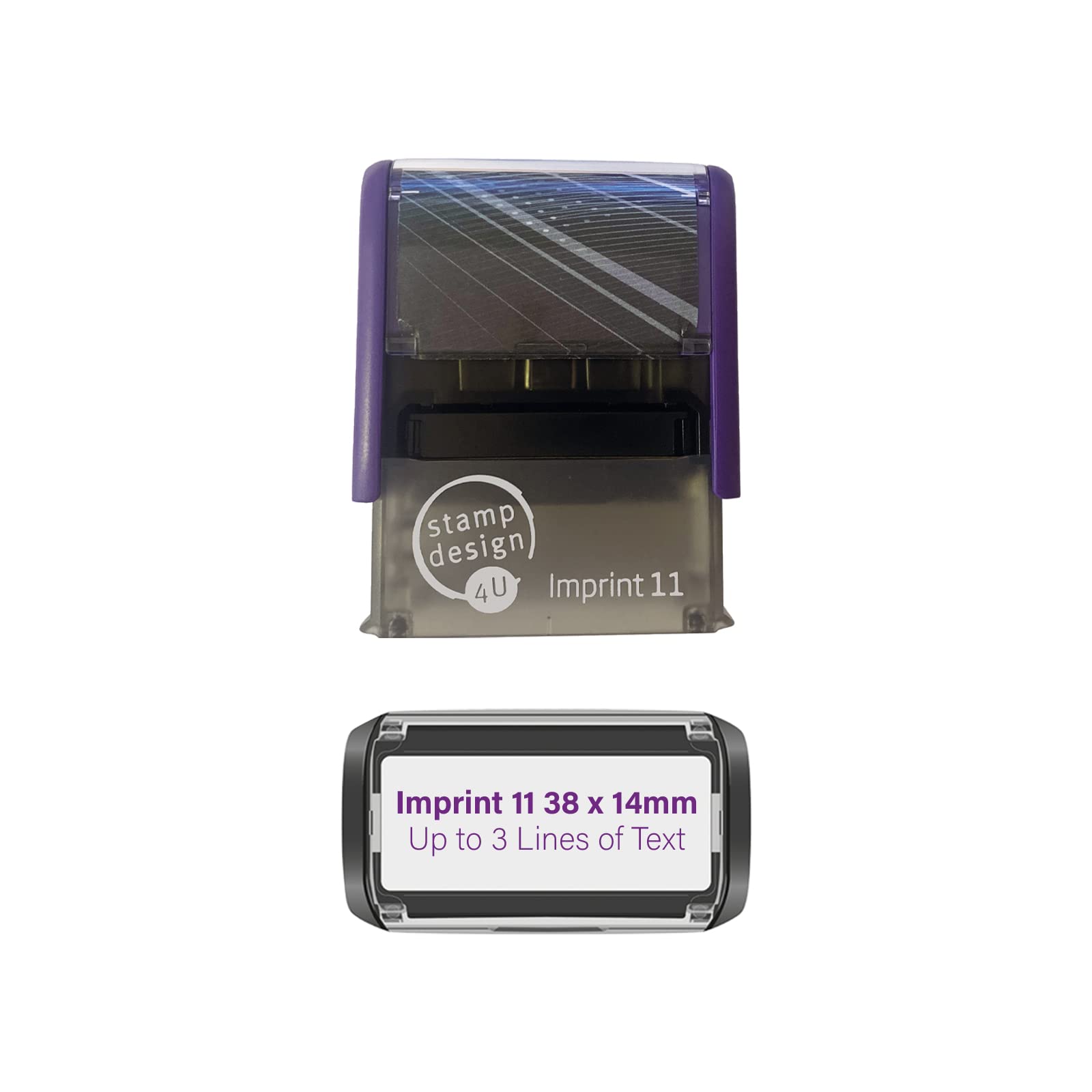 Imprint 11 38 x 14mm - 3 Line Custom Stamp with Violet Ink Personalised Self-Inking Business Address Rubber Stamp Design 4U