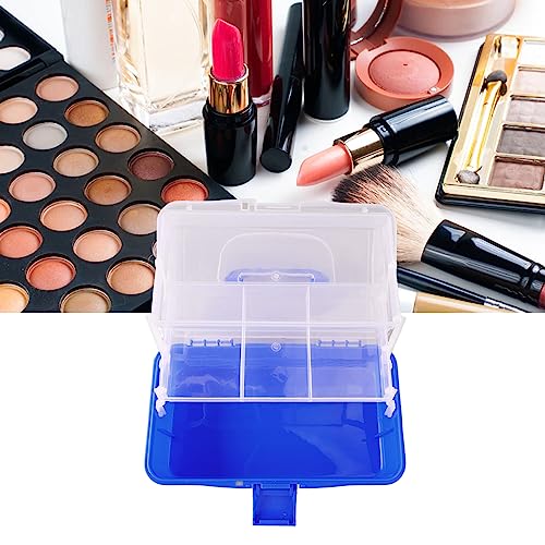 Image of 3 Layer Folding Dividing Storage Box, Portable Multipurpose Handled Organizer and Storage Case for Arts, Crafts,Cosmetic, Sewing, Toy for Medicine Box Sewing Box Organizer (Blue)