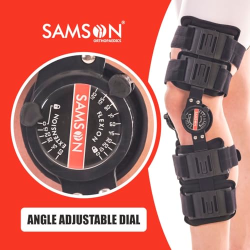 Image of SAMSON Adjustable ROM Knee Brace | Post-Op Knee Support Orthosis Immobilizer for Left and Right Legs | Men and Women | Ideal for Tendon, Ligament, ACL, PCL Injuries, Osteoarthritis, (Universal)