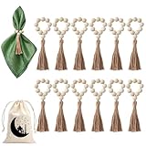 Servilleteros individuales de madera con cuentas de 16mm y flecos – Juego de...