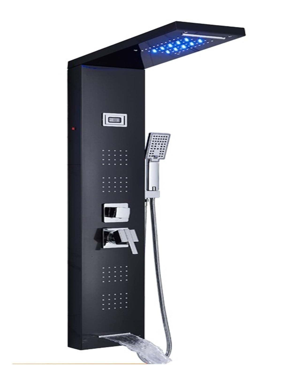 CVFRDD LED Light Shower Panel,Waterfall Rain Digital Display Shower Faucet Set,SPA Massage Jet Bathroom Column Mixer Tap Shower System(Black 8024)