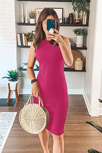 Image of PRETTYGARDEN Women's Summer Ribbed Bodycon Midi Dresses | Soft Stretchy Knit, Sleeveless Tank Dress, Slim Fitted, Elegant Spring Outfit for Work, Vacation Travel, Date Night, Party
