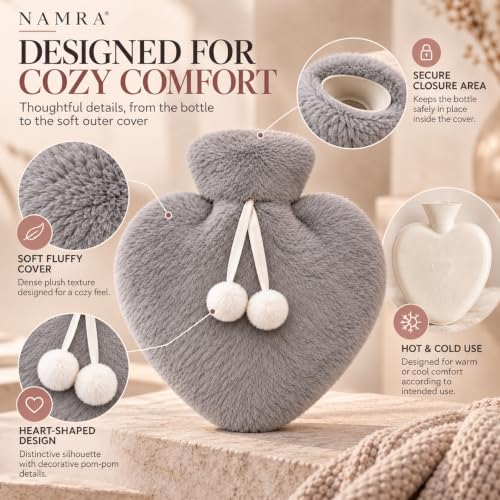 Image of Hot Water Bag with Soft Cover for Pain Relief, 1 Pcs Heating Pad Rubber Hot Bag for Body Massage for Men & Women for Hot Water Bottle for Period, Cramps, Heating Pad - 1000ML (GRAY Color) (Gray)