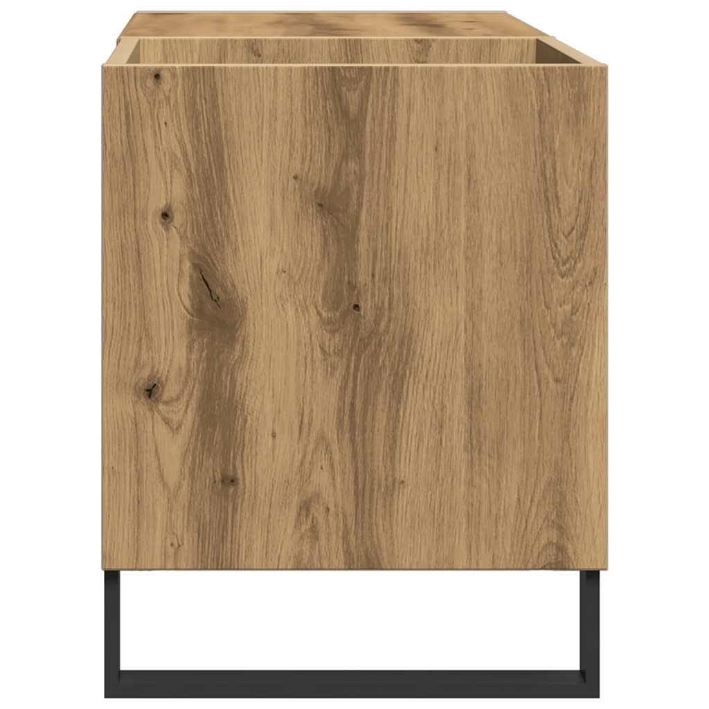 Armadietto per dischi in rovere Artisan, scaffale in vinile, 84,5 x 38 x 48 cm, stabile supporto per dischi in legno con gambe in ferro, mobile audio HiFi per collezione di album LP
