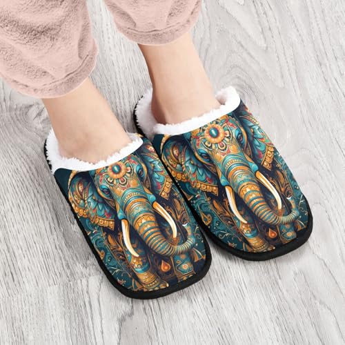 Green Retro Mandala Elephant Slippers For Women Men Soft Memory Foam Non-Slip Animal Winter Indoor House Shoes Travel Slipper4