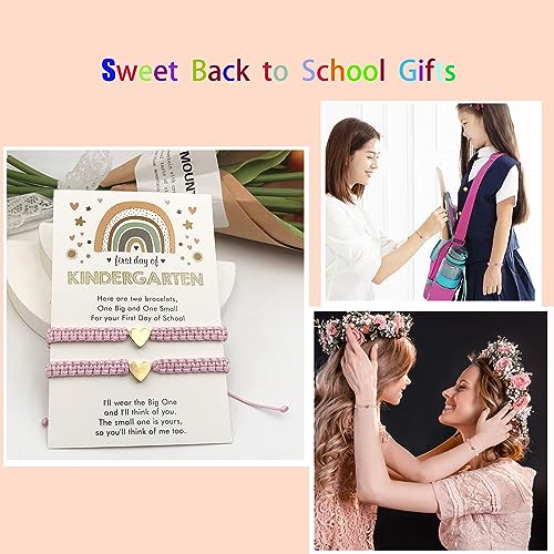 Image of First Day of School Bracelets Matching Heart Bracelets for Mom and Daughter Back to School Bracelets for 2 Braided Adjustable Charm Bracelets Jewellery Present
