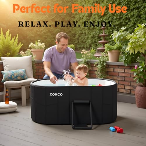 Image of Portable Foldable Adult Bathtub for Home, Large Plastic Soaking Tub with Drain Pipe, Freestanding Spa Bath Tub for Hot & Cold Bath, Balcony & Small Bathroom Use (Black Max Bathtub)