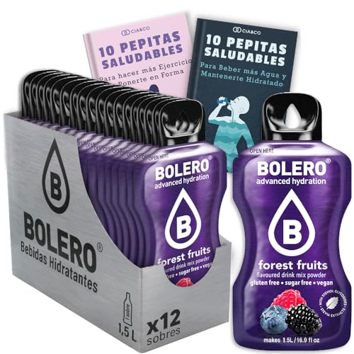 12 x Bebida Bolero FRUTAS DEL BOSQUE Hidratante Sin Azucar (12x9 grs) + 20 Pepitas Saludables para una vida más sana by Cia&Co